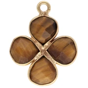 16 mm gemstone flower pendant - Gilded with fine gold - Tiger eye x1