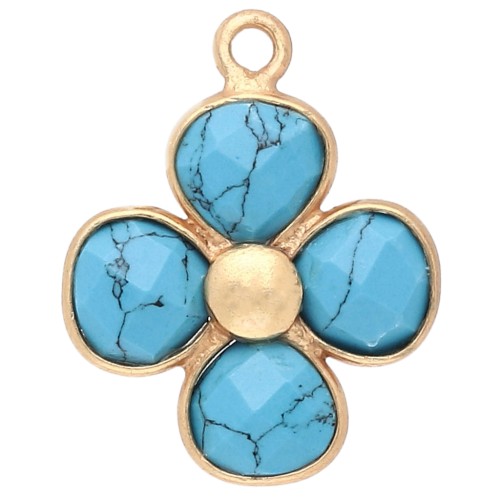 16 mm flower pendant - Fine gold plating - Turquoise imitation