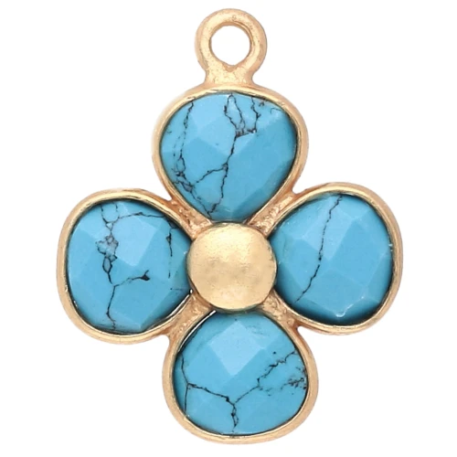 16 mm flower pendant - Fine gold plating - Turquoise imitation