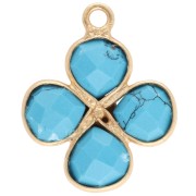 16 mm flower pendant - Fine gold plating - Turquoise imitation
