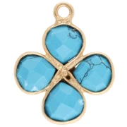 16 mm flower pendant - Fine gold plating - Turquoise imitation