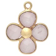 16 mm gemstone flower pendant - Gilded with fine gold - Rose quartz x1