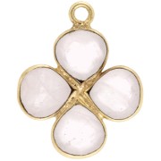 16 mm gemstone flower pendant - Gilded with fine gold - Rose quartz x1