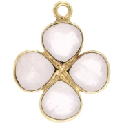 16 mm gemstone flower pendant - Gilded with fine gold - Rose quartz x1