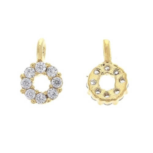 Mini Round Charm with Zirconium Oxides 4 mm - Fine gold plated - Crystal x1