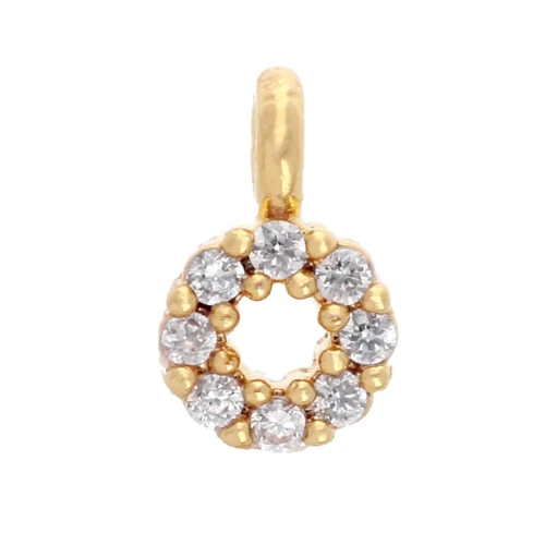 Mini Round Charm with Zirconium Oxides 4 mm - Fine gold plated - Crystal x1