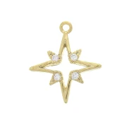 North Star Charm with Zirconium Oxides - 16x14 mm - Fine gold plated x1