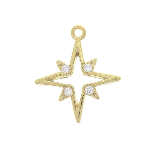 North Star Charm with Zirconium Oxides - 16x14 mm - Fine gold plated x1