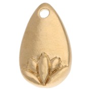 Drop charm 13x8 mm - lotus flower pattern - Fine gold plated x1