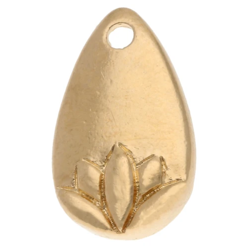 Drop charm 13x8 mm - lotus flower pattern - Fine gold plated x1