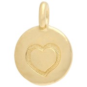 Round charm 12 mm - heart pattern - Fine gold plated x1|raw }}
