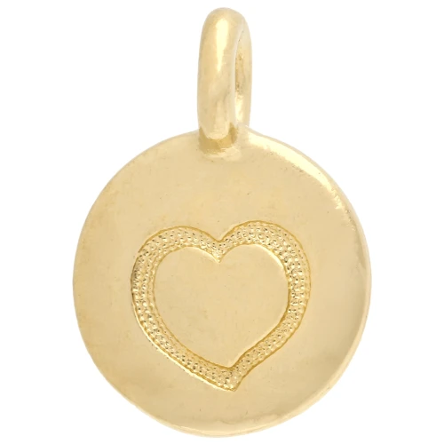 Round charm 12 mm - heart pattern - Fine gold plated x1