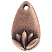 Drop charm 13x8 mm - lotus flower pattern - Aged Copper x1