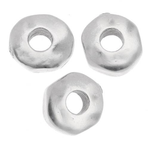 Rondelle beads 6.5 mm - large hole - Antique fine silver plated x5