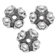 Flower Rondelle beads 6 mm - Antique fine silver plated x5