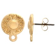 Round irregular ethnic earstuds 12 mm - Fine gold plated x2