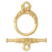 Round T clasp 15 mm - butterfly pattern - Fine gold plated x1