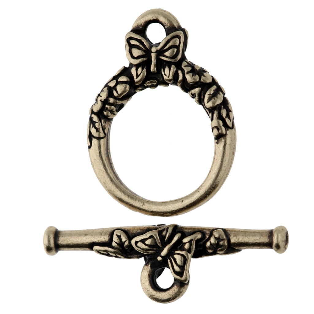 20 Sets Antiqued Brass Oval Toggle Clasps – Twisted Design – Bulk Jewelry Findings