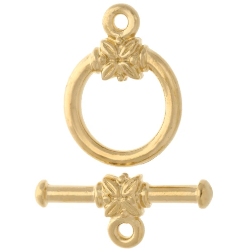 Round T clasp 16 mm - flower pattern - Fine gold plated x1