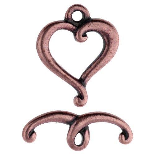 Heart clasp 17x14 mm - Aged copper x1