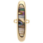 Oval spacer 11x28 mm with epoxy resin - Gold - Marbled Brown - Mother of pearl x1