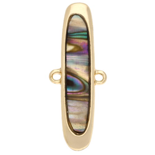 Oval spacer 11x28 mm with epoxy resin - Gold - Marbled Brown - Mother of pearl x1