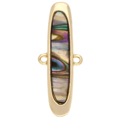 Oval spacer 11x28 mm with epoxy resin - Gold - Marbled Brown - Mother of pearl x1