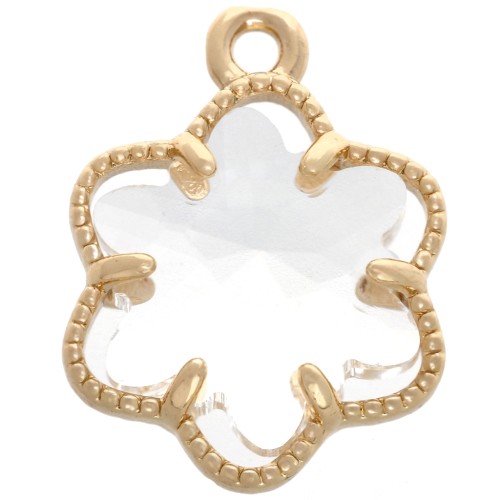 Glass flower charm 16x13 mm - Gold - Crystal x1