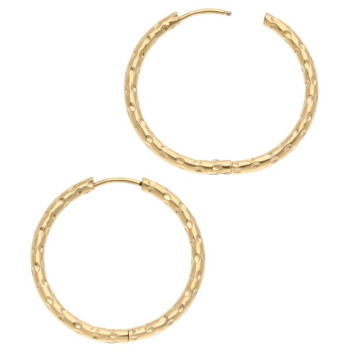 Hammered round hoop 30 mm - Wire 2.5 mm - Stainless steel 316L and 201 Gold x2