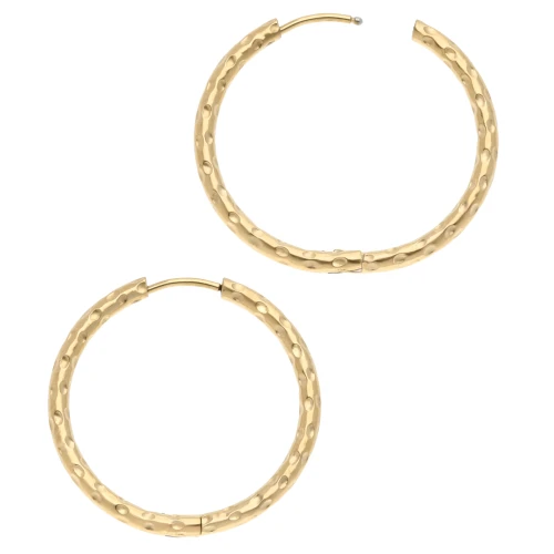 Hammered round hoop 30 mm - Wire 2.5 mm - Stainless steel 316L and 201 Gold x2