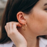 Hammered round hoop 30 mm - Wire 2.5 mm - Stainless steel 316L and 201 Gold x2