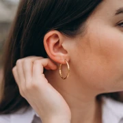 Hammered round hoop 30 mm - Wire 2.5 mm - Stainless steel 316L and 201 Gold x2
