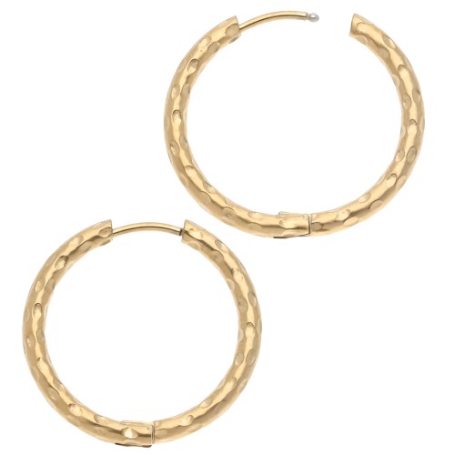 Hammered round hoop 25 mm - Wire 2.5 mm - Stainless steel 316L and 201 Gold x2