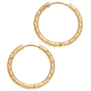 Hammered round hoop earrings 23 mm - 2.5 mm wire - 316L stainless steel and 201 gold-plated x2