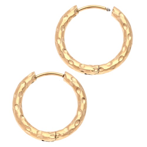 Hammered round hoop 18 mm - Wire 2.5 mm - Stainless steel 316L and 201 Gold x2