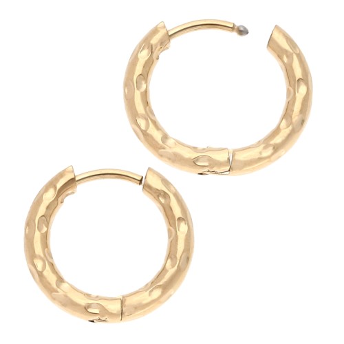 Hammered round hoop 15 mm - Wire 2.5 mm - Stainless steel 316L and 201 Gold x2