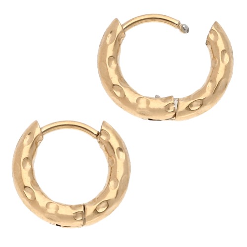 Hammered round hoop 12 mm - Wire 2.5 mm - Stainless steel 316L and 201 Gold x2