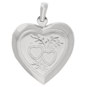 Heart photo holder pendant 26x23 mm - Hearts motif - Fine silver plating x1