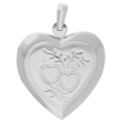 Heart photo holder pendant 26x23 mm - Hearts motif - Fine silver plating x1
