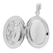 Oval Photo Frame Pendant 26x18 mm - Flower motif - Fine silver plating x1