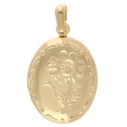 Oval Photo Frame Pendant 26x18 mm - Flower motif - Gilded with fine gold x1