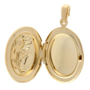Oval Photo Frame Pendant 26x18 mm - Flower motif - Gilded with fine gold x1