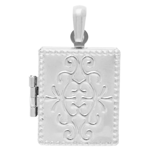 Rectangular photo holder pendant 24x18 mm - arabesque motif - Fine silver plating