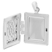 Rectangular photo holder pendant 24x18 mm - arabesque motif - Fine silver plating