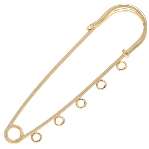 61 mm safety pin brooch with 5 rings - Gilded with fine gold x1