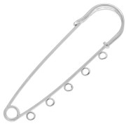 61 mm safety pin brooch with 5 rings - Fine silver plating x1