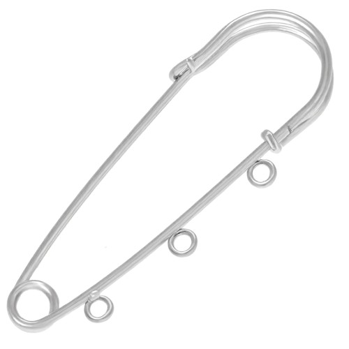 50 mm safety pin brooch with 3 rings - Fine silver plating x1