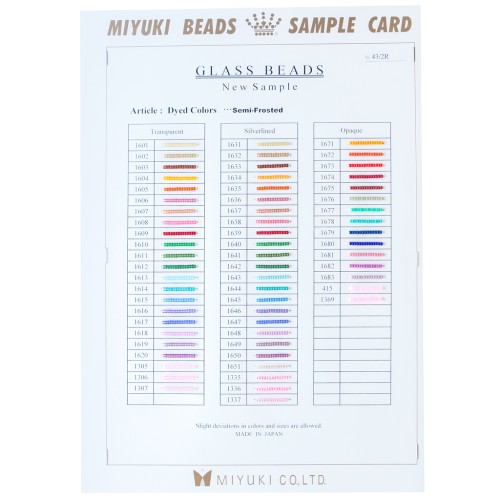 Miyuki 11/0 Seed Bead Color Chart - Sample Card (No. 43/2R) Dyed Colors - Semi-Frosted