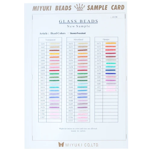 Miyuki 11/0 Seed Bead Color Chart - Sample Card (No. 43/2R) Dyed Colors - Semi-Frosted