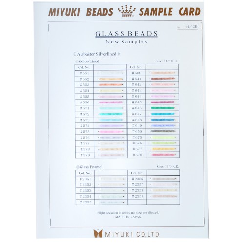 Miyuki 11/0 Seed Bead Color Chart - Sample Card (No. 44/2R) - Alabaster Silverlined
